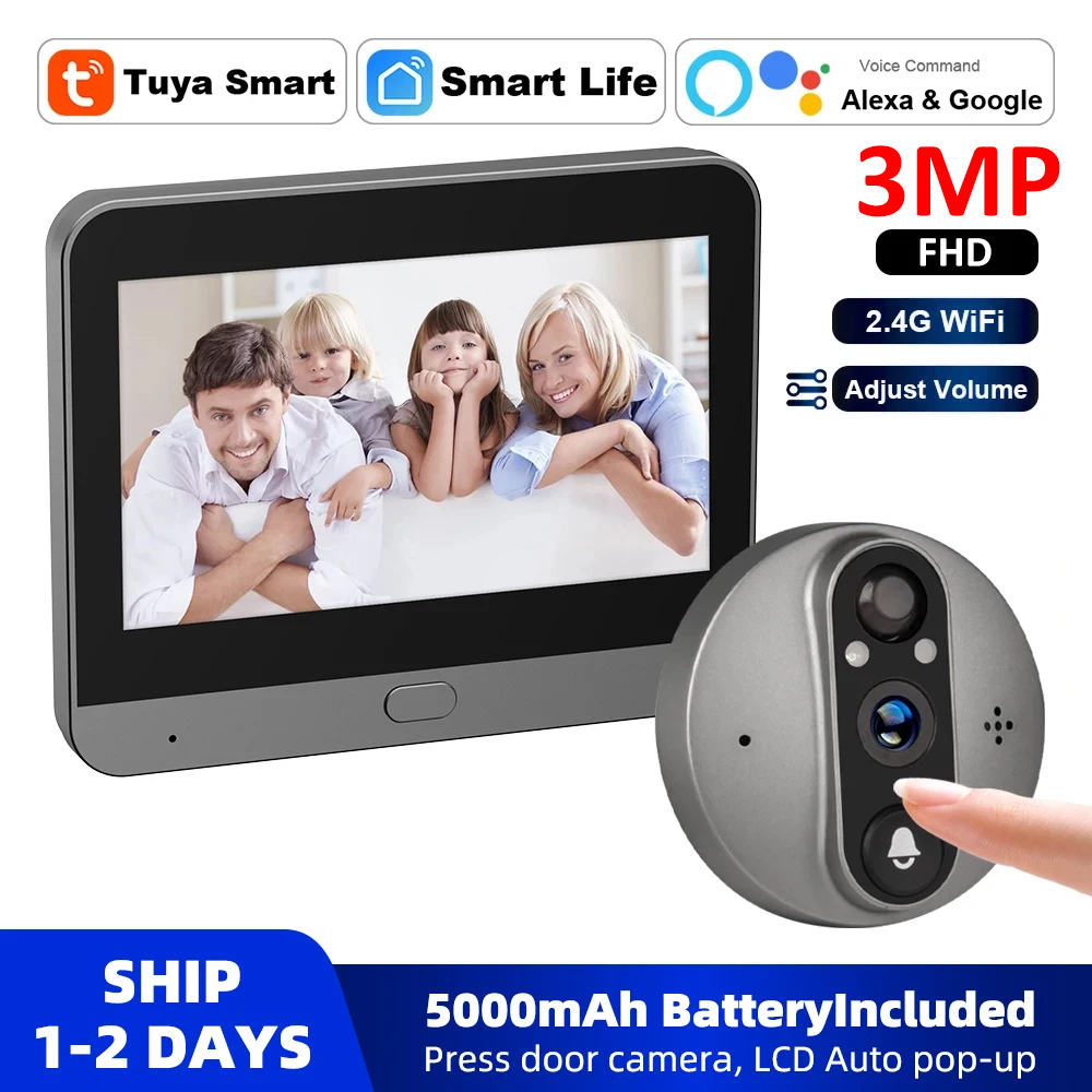 Smart Home Video Doorbell Enhanced Security With Smart Doorbell - 3MP WiFi Smart Tuya Peephole 5000mAh